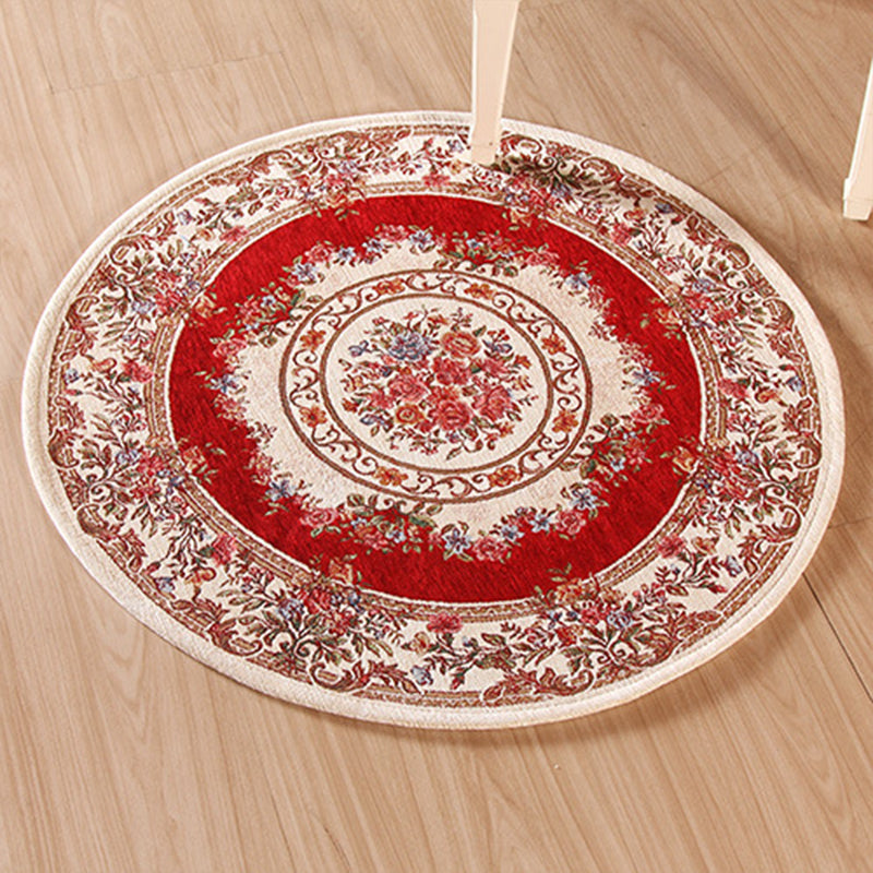 Sikunuo | Nostalgia Multicolored Peony Rug Polypropylene Antique Rug Pet Friendly Non-Slip Back Stain Resistant Rug for Large Rooms