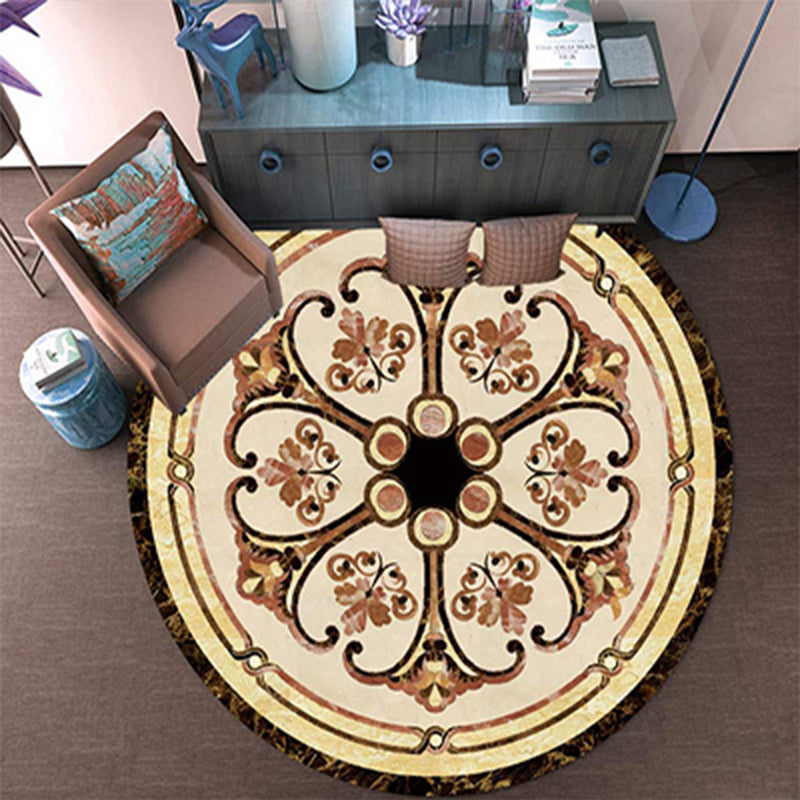 Sikunuo | Victorian Bedroom Carpet Multicolored Peony Carpet Polyester Stain Resistant Washable Non-Slip Carpet