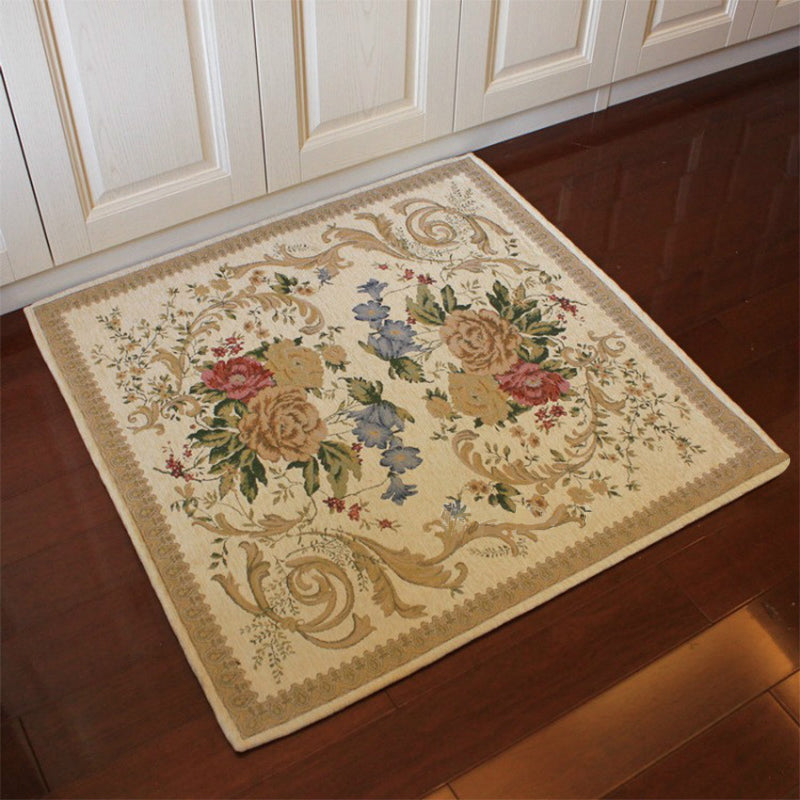 Sikunuo | Multicolored Door Mat Retro Peony Carpet Cotton Non-Slip Pet Friendly Washable Indoor Mat