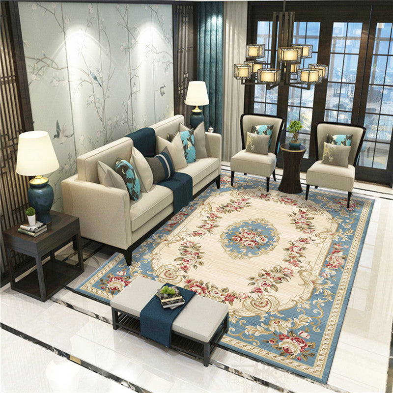 Sikunuo | Peony Patterned Rug Multicolor Rug Stain Resistant Non-Slip Back Machine Washable Rug for Living Room