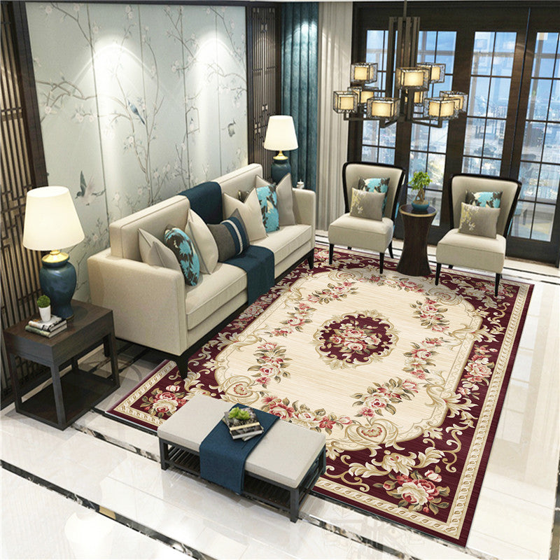 Sikunuo | Peony Patterned Rug Multicolor Rug Stain Resistant Non-Slip Back Machine Washable Rug for Living Room