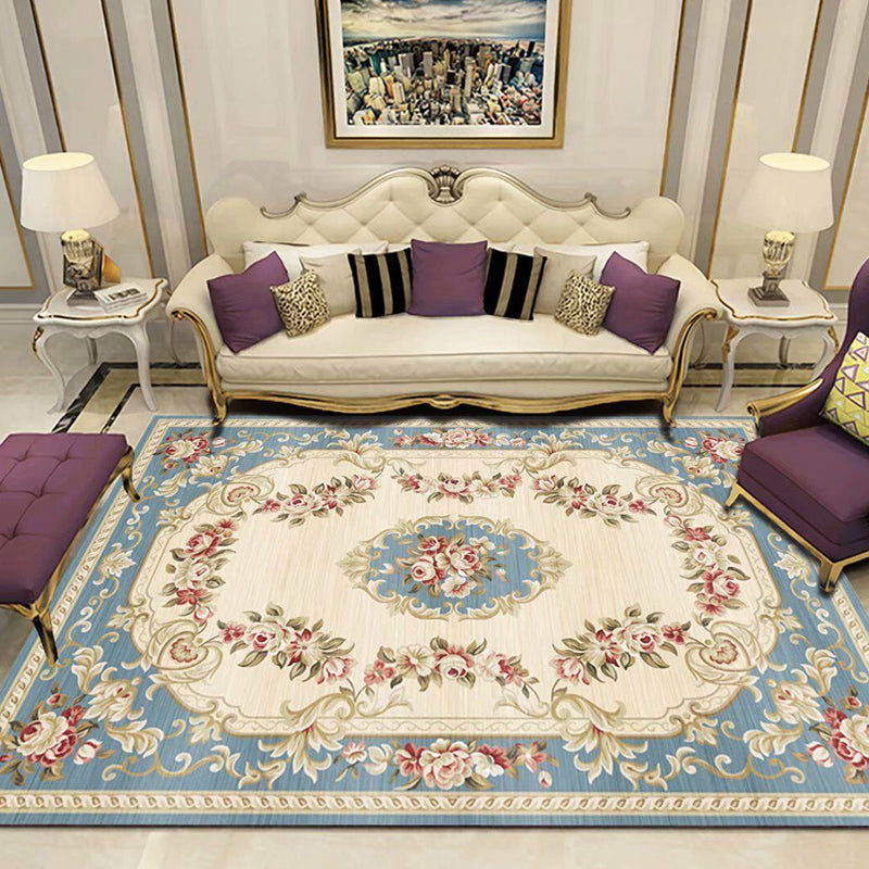 Sikunuo | Peony Patterned Rug Multicolor Rug Stain Resistant Non-Slip Back Machine Washable Rug for Living Room