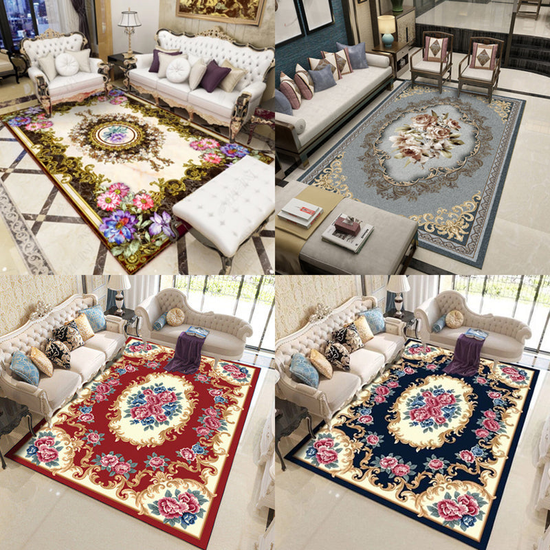 Sikunuo | Beautiful Peony Print Rug Multicolor Classic Rug Polypropylene Non-slip Machine Washable Stain Resistant Rug for the Room