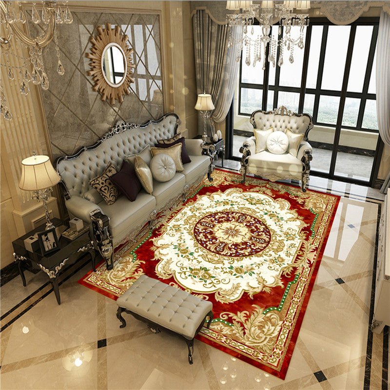 Sikunuo | Beautiful Peony Print Rug Multicolor Classic Rug Polypropylene Non-slip Machine Washable Stain Resistant Rug for the Room