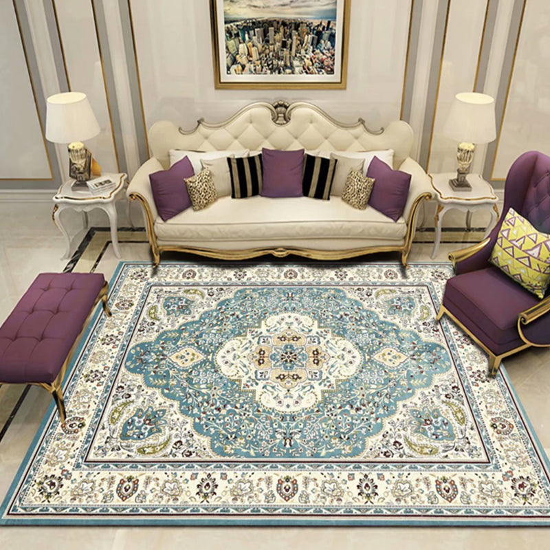 Sikunuo | Antique Multicolor Glam Carpet Polyester Floral Pattern Carpet Pet Friendly Stain Resistant Non-Slip Carpet for Home