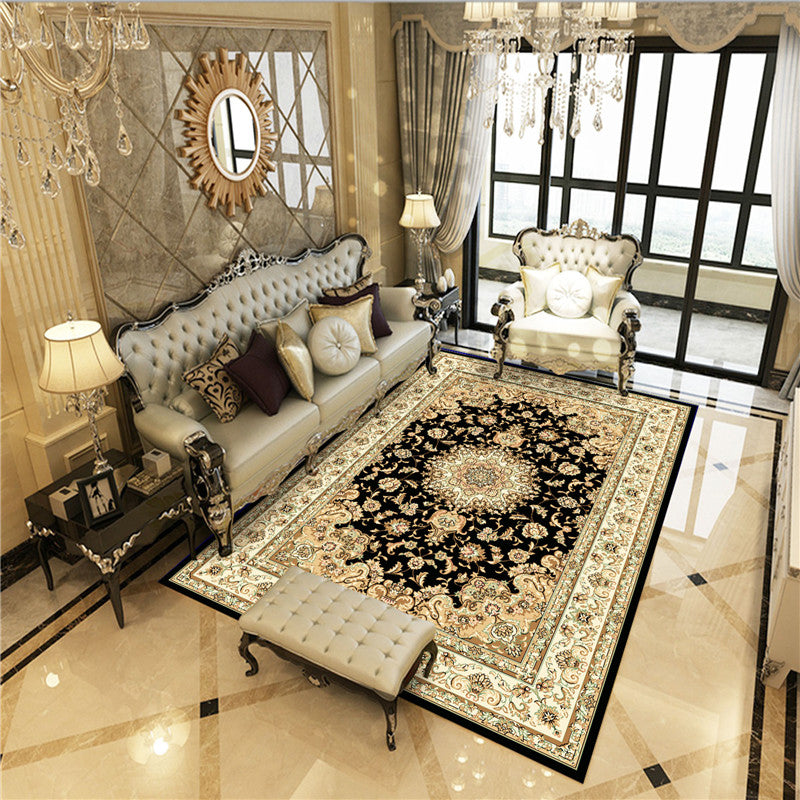 Sikunuo | Antique Multicolor Glam Carpet Polyester Floral Pattern Carpet Pet Friendly Stain Resistant Non-Slip Carpet for Home