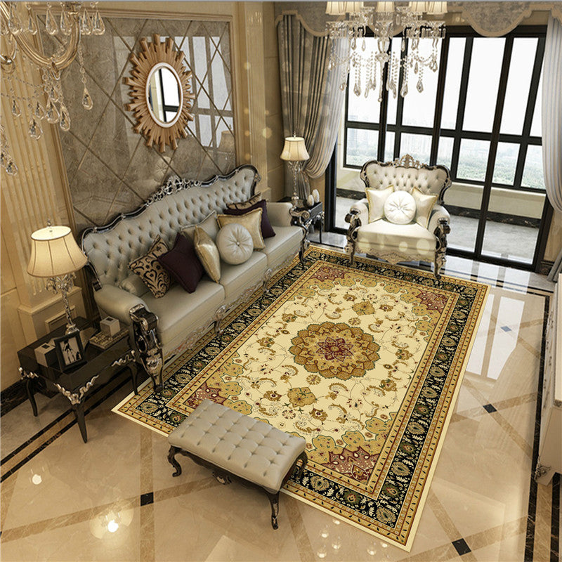 Sikunuo | Antique Multicolor Glam Carpet Polyester Floral Pattern Carpet Pet Friendly Stain Resistant Non-Slip Carpet for Home