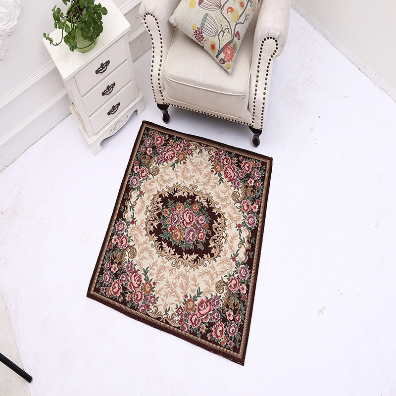 Sikunuo | Victorian Style Foyer Carpet Multicolored Floral Pattern Carpet Polypropylene Pet Friendly Non-Slip Back Washable Carpet