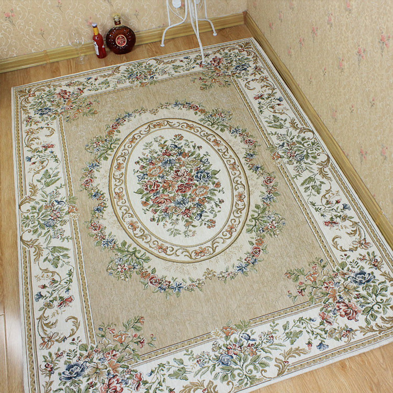 Sikunuo | Victorian living room carpet Multicolored peony carpet Cotton Machine washable Non-slip back Carpet