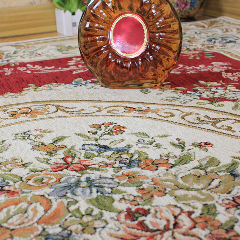 Sikunuo | Victorian living room carpet Multicolored peony carpet Cotton Machine washable Non-slip back Carpet