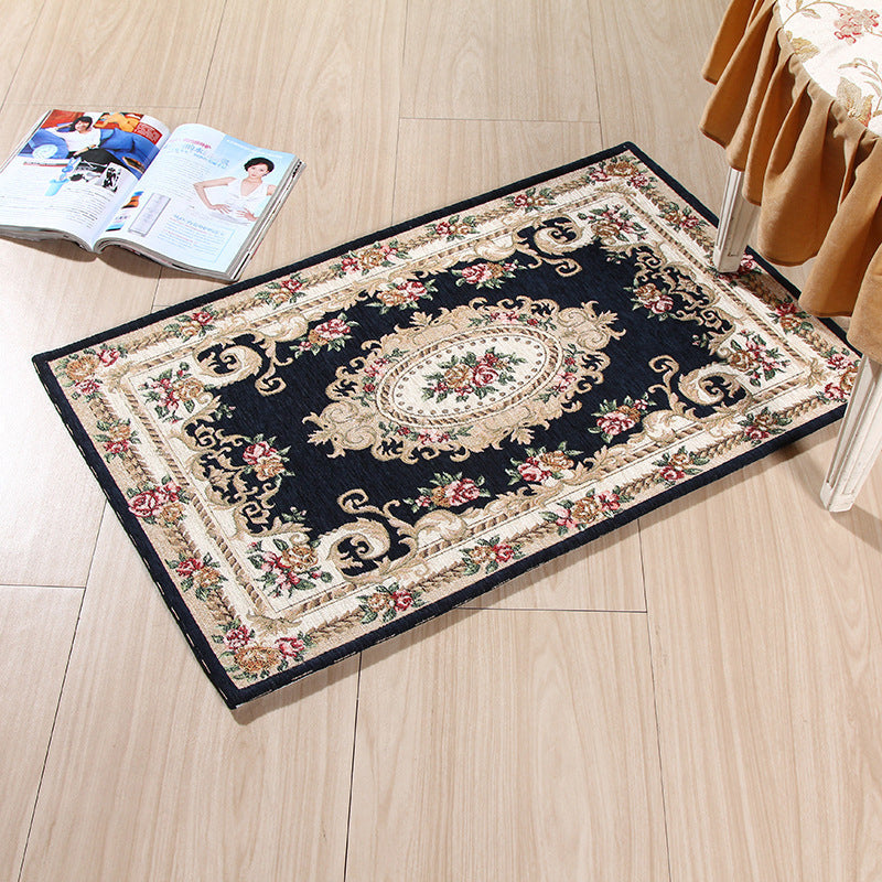 Sikunuo | Multicolored Doormat Traditional Peonies Rug Polyester Stain Resistant Non-Slip Backing Washable Rug