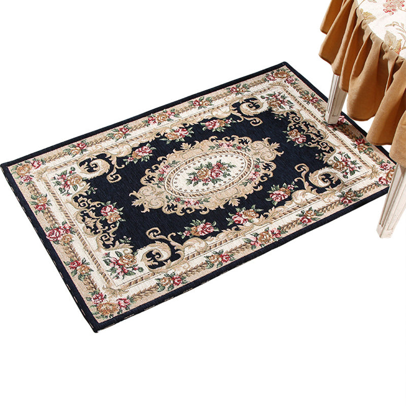 Sikunuo | Multicolored Doormat Traditional Peonies Rug Polyester Stain Resistant Non-Slip Backing Washable Rug