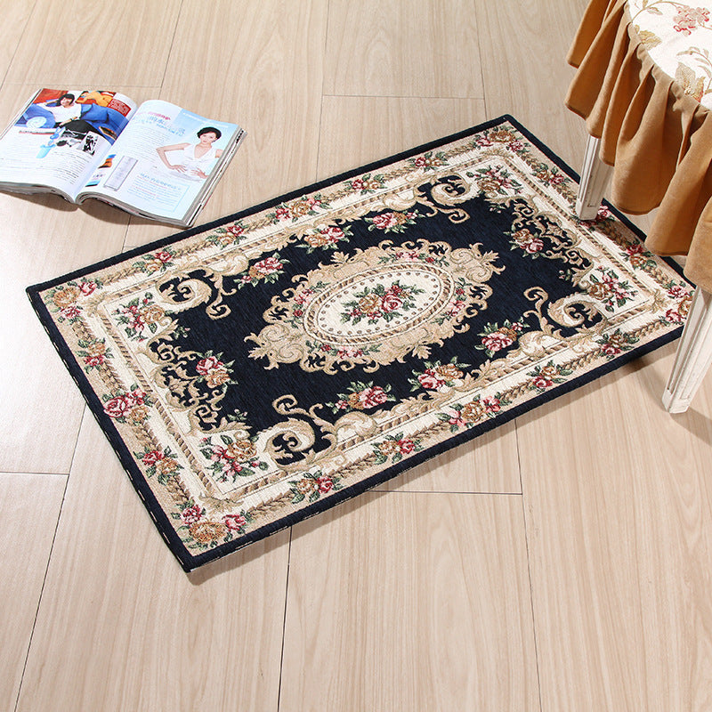 Sikunuo | Multicolored Doormat Traditional Peonies Rug Polyester Stain Resistant Non-Slip Backing Washable Rug