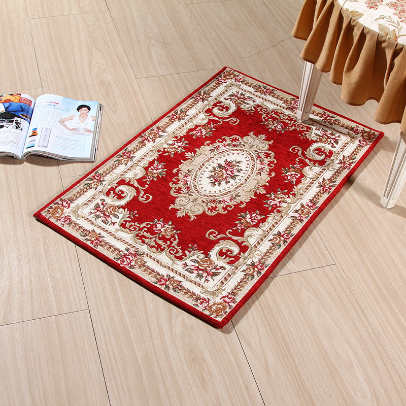 Sikunuo | Multicolored Doormat Traditional Peonies Rug Polyester Stain Resistant Non-Slip Backing Washable Rug