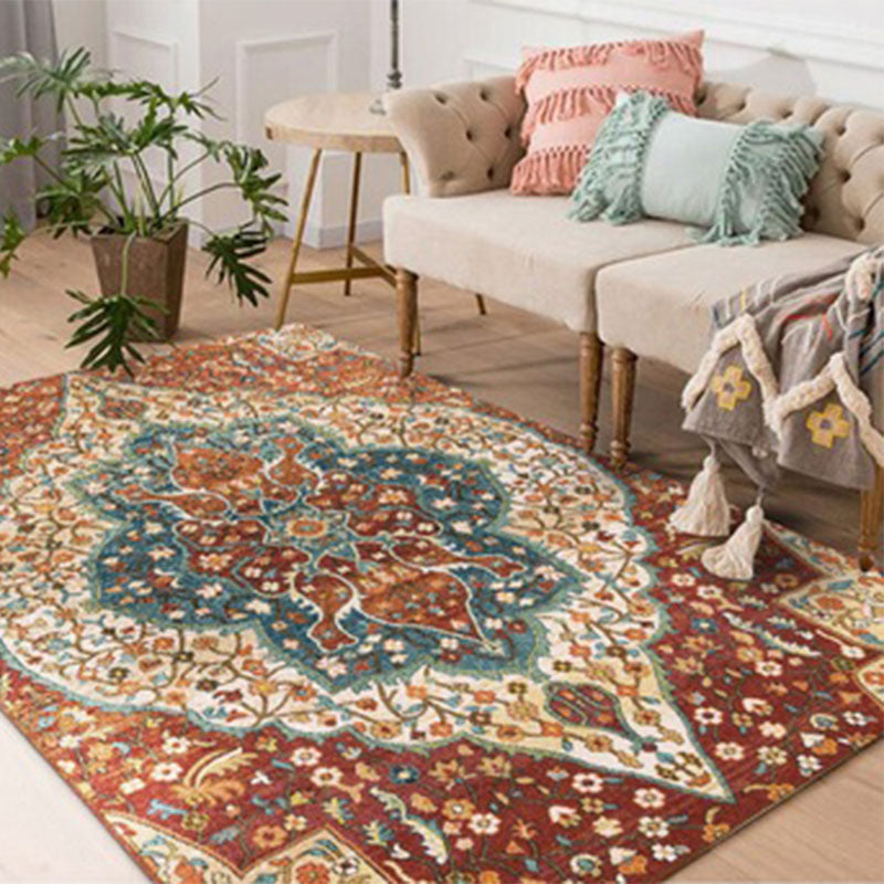 Sikunuo | Worn Moroccan Rug Multicolored Patterned Rug Non-Slip Machine Washable Stain Resistant Rug for Home