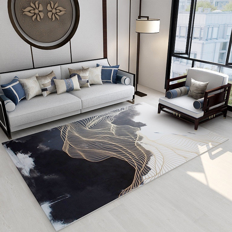 Sikunuo | Asian abstract flowing print carpet Multicolor synthetic carpet pet-friendly washable non-slip flooring for living room