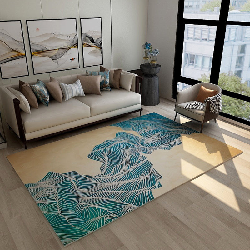 Sikunuo | Asian abstract flowing print carpet Multicolor synthetic carpet pet-friendly washable non-slip flooring for living room