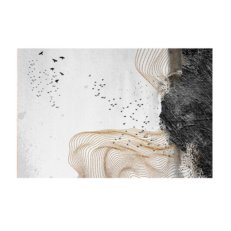 Sikunuo | New Chinoiserie Area Rug Multi Colored Abstract Wave Rug Stain Resistant Washable Non-Slip Backing Rug for Lounge