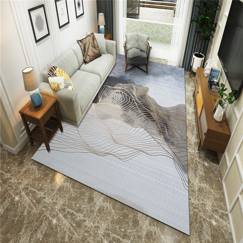 Sikunuo | New Chinoiserie Area Rug Multi Colored Abstract Wave Rug Stain Resistant Washable Non-Slip Backing Rug for Lounge