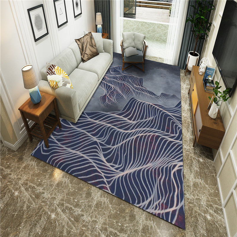 Sikunuo | New Chinoiserie Area Rug Multi Colored Abstract Wave Rug Stain Resistant Washable Non-Slip Backing Rug for Lounge