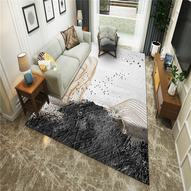 Sikunuo | New Chinoiserie Area Rug Multi Colored Abstract Wave Rug Stain Resistant Washable Non-Slip Backing Rug for Lounge
