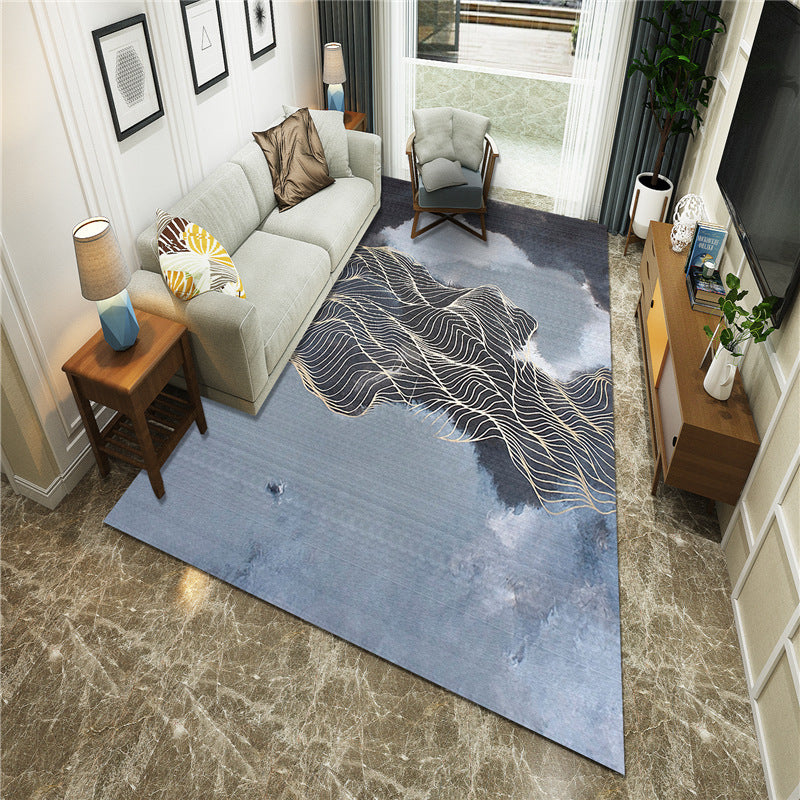 Sikunuo | New Chinoiserie Area Rug Multi Colored Abstract Wave Rug Stain Resistant Washable Non-Slip Backing Rug for Lounge