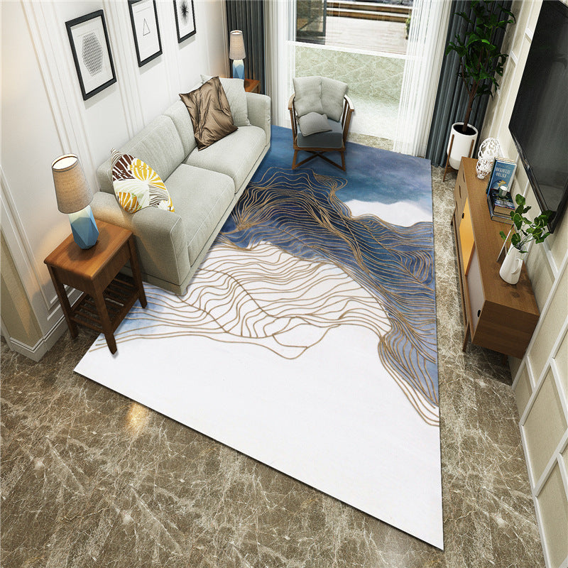 Sikunuo | New Chinoiserie Area Rug Multi Colored Abstract Wave Rug Stain Resistant Washable Non-Slip Backing Rug for Lounge