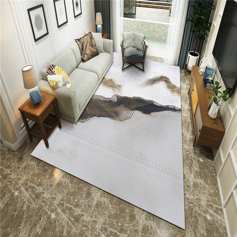 Sikunuo | New Chinoiserie Area Rug Multi Colored Abstract Wave Rug Stain Resistant Washable Non-Slip Backing Rug for Lounge