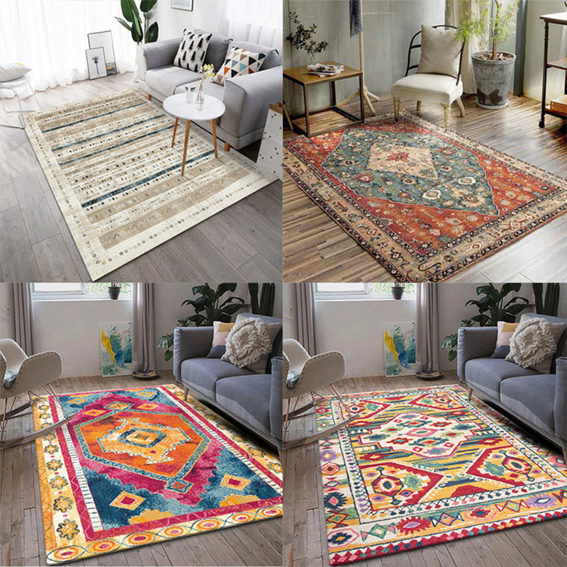 Sikunuo | Exotic antique carpet multicolored geometric print rug non-slip back pet-friendly machine washable rug for large room