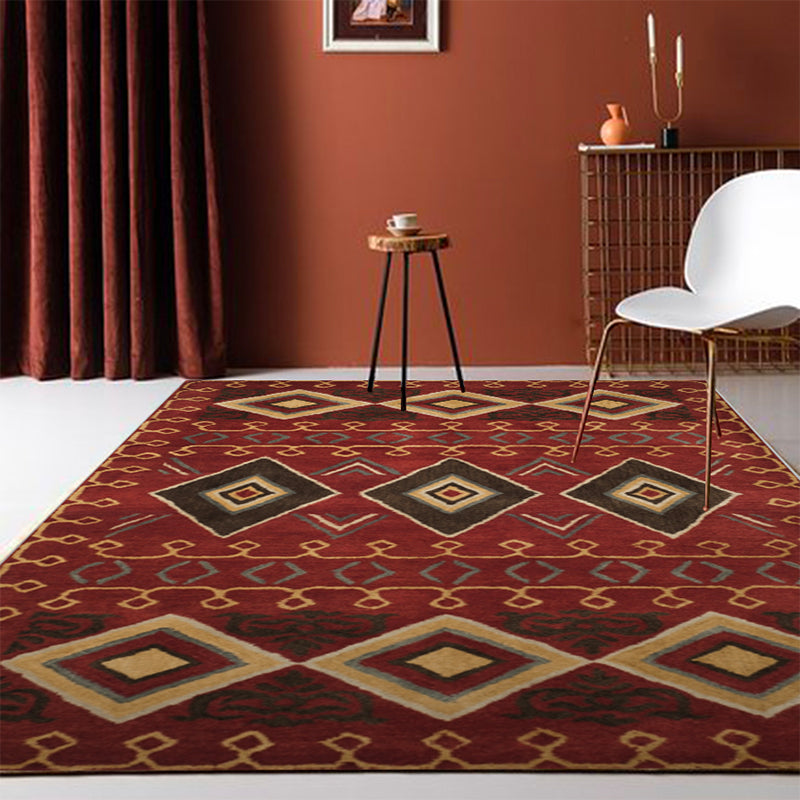 Sikunuo | Exotic antique carpet multicolored geometric print rug non-slip back pet-friendly machine washable rug for large room