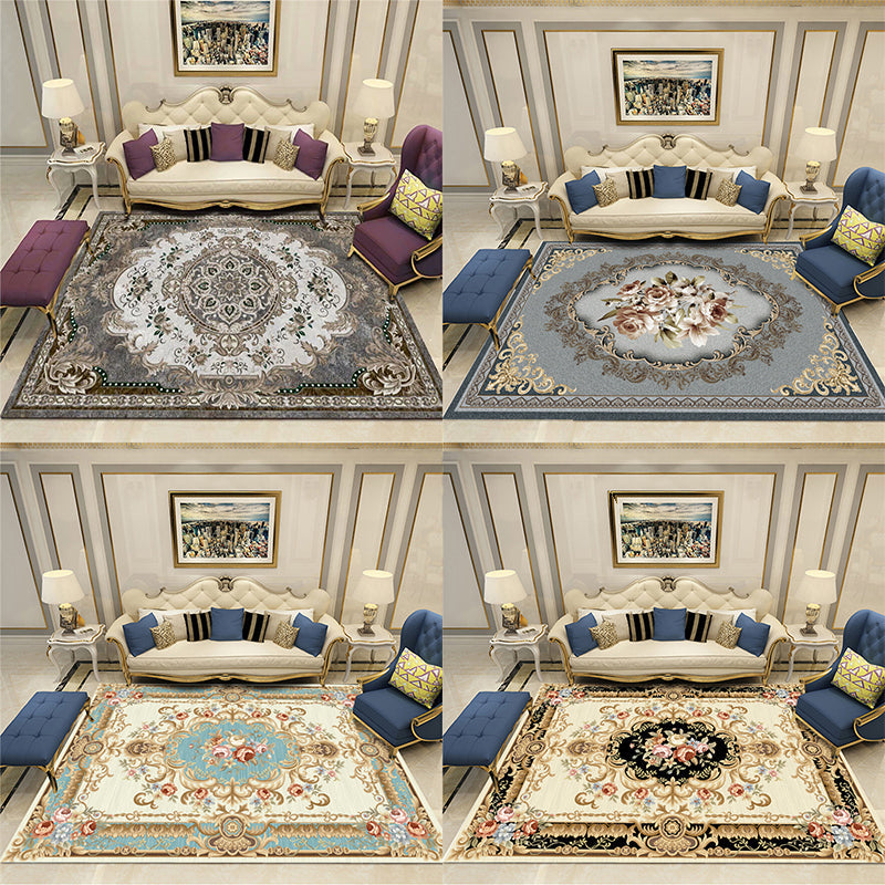 Sikunuo | Grandeur Multicolored Victorian Carpet Polyester Floral Pattern Carpet Pet Friendly Washable Non-Slip Carpet for Living Room