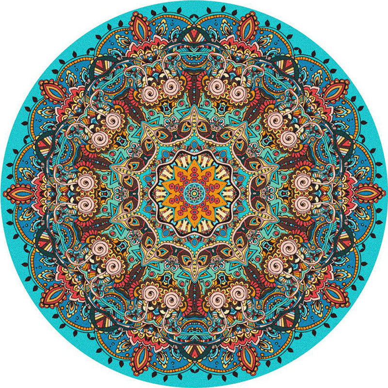 Sikunuo | Ethnic Multicolor Print Carpet Polyester Persian Carpet Stain Resistant Machine Washable Non-Slip Carpet for the Living Room