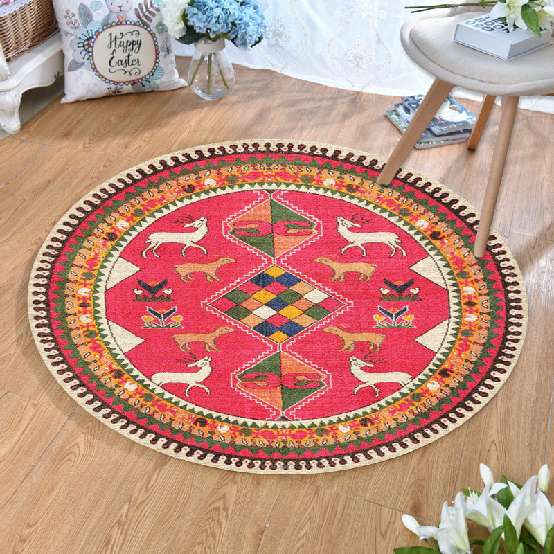 Sikunuo | Ethnic Multicolor Print Carpet Polyester Persian Carpet Stain Resistant Machine Washable Non-Slip Carpet for the Living Room