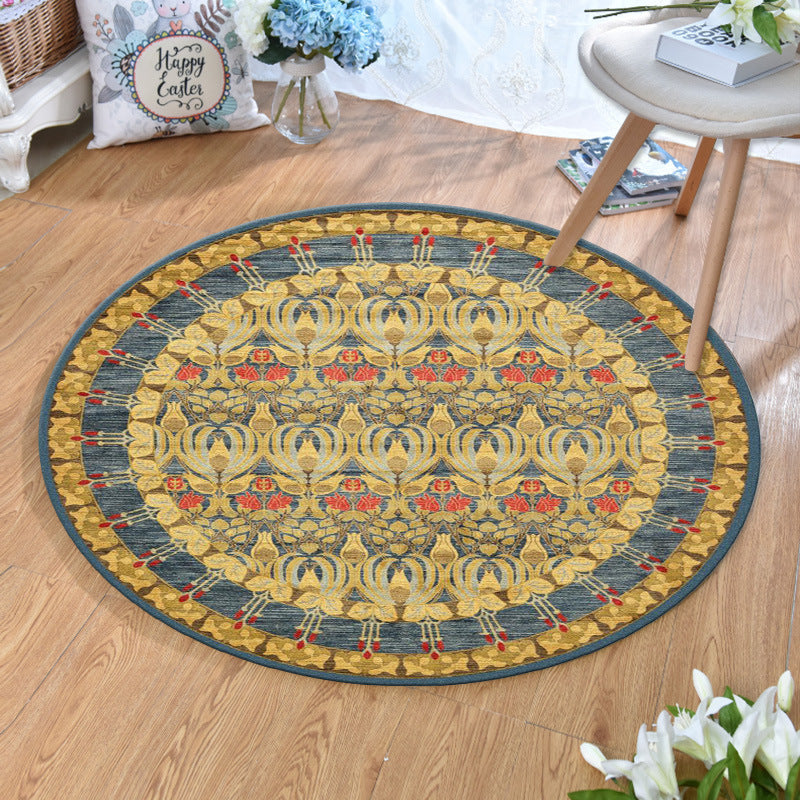 Sikunuo | Ethnic Multicolor Print Carpet Polyester Persian Carpet Stain Resistant Machine Washable Non-Slip Carpet for the Living Room