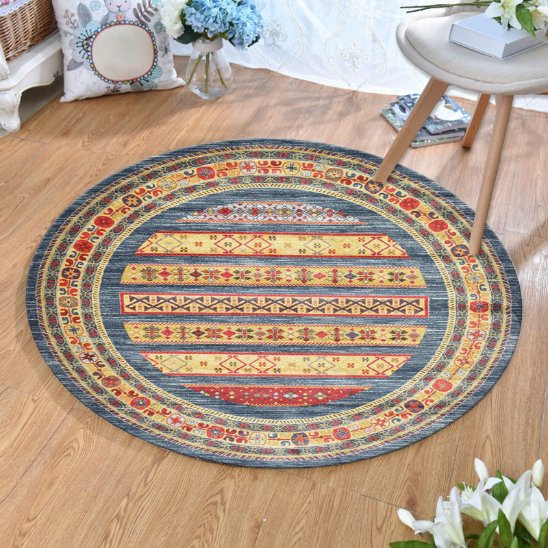 Sikunuo | Ethnic Multicolor Print Carpet Polyester Persian Carpet Stain Resistant Machine Washable Non-Slip Carpet for the Living Room