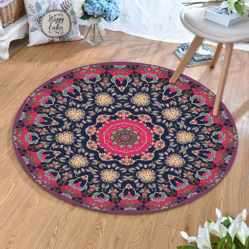 Sikunuo | Ethnic Multicolor Print Carpet Polyester Persian Carpet Stain Resistant Machine Washable Non-Slip Carpet for the Living Room