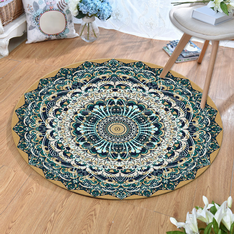 Sikunuo | Ethnic Multicolor Print Carpet Polyester Persian Carpet Stain Resistant Machine Washable Non-Slip Carpet for the Living Room