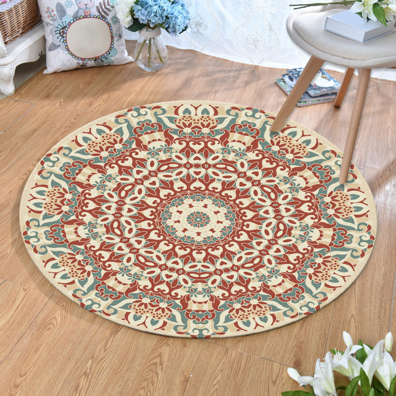 Sikunuo | Ethnic Multicolor Print Carpet Polyester Persian Carpet Stain Resistant Machine Washable Non-Slip Carpet for the Living Room