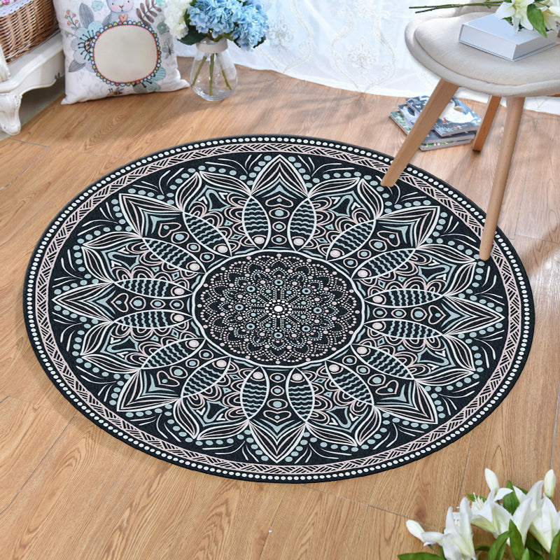 Sikunuo | Ethnic Multicolor Print Carpet Polyester Persian Carpet Stain Resistant Machine Washable Non-Slip Carpet for the Living Room
