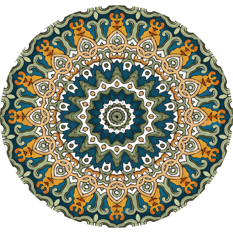 Sikunuo | Aesthetic Mandala Rug Multicolored Moroccan Rug Polyester Non-slip Back Washable Stain-resistant Rug for Room