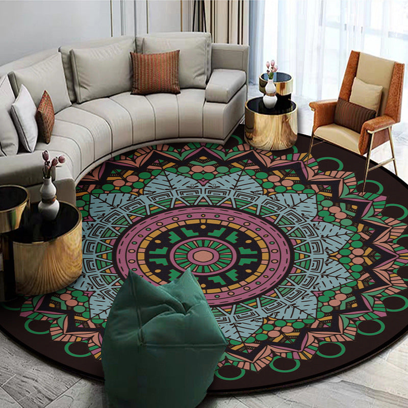 Sikunuo | Exotic Mandala EKRAN RUG Multicolor Persian Carpet Synthetic Washable Pet-Friendly Non-Slip Rug for Living Room
