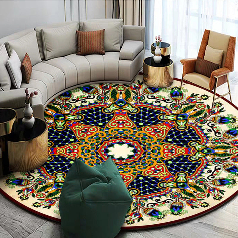 Sikunuo | Exotic Mandala EKRAN RUG Multicolor Persian Carpet Synthetic Washable Pet-Friendly Non-Slip Rug for Living Room