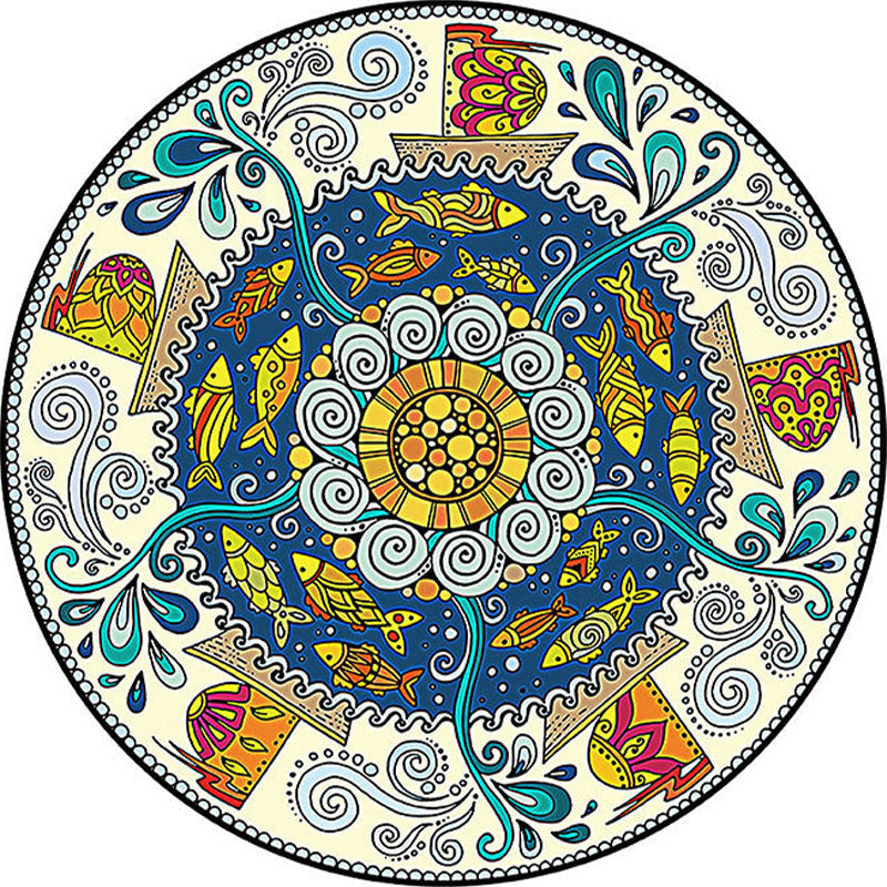 Sikunuo | Colorfully patterned folk art printed carpet polyester Moroccan carpet with non-slip backing pet-friendly machine washable carpet for guest room