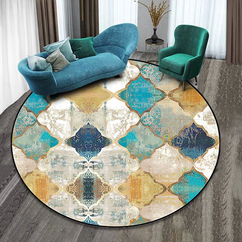 Sikunuo | Colorfully patterned folk art printed carpet polyester Moroccan carpet with non-slip backing pet-friendly machine washable carpet for guest room