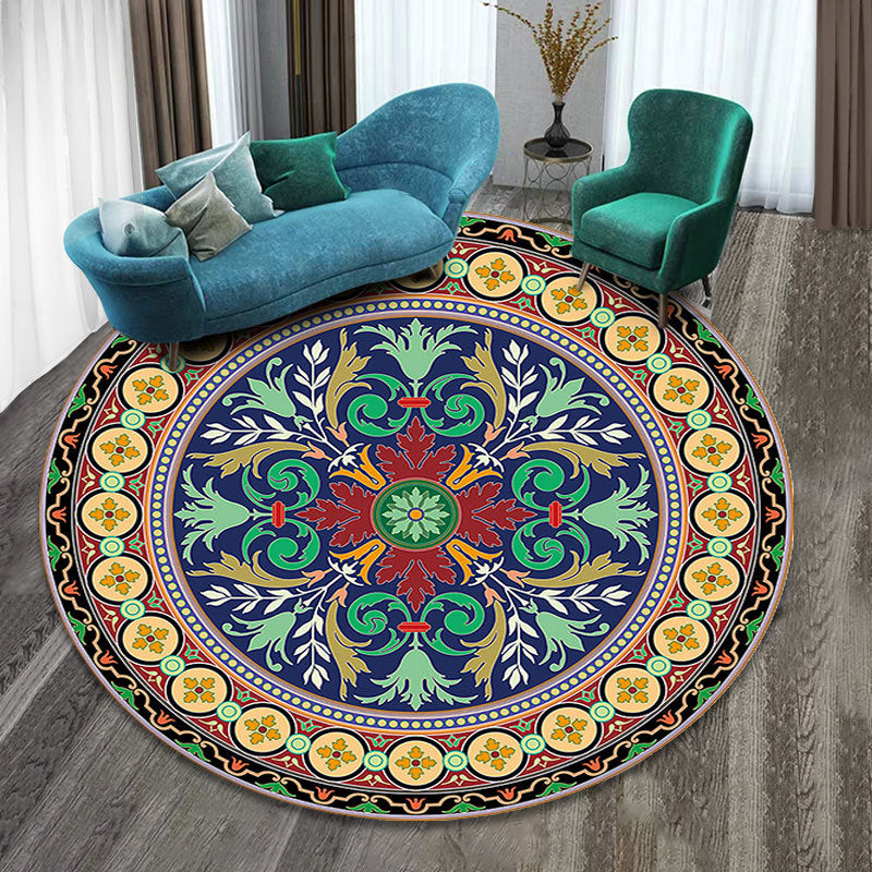 Sikunuo | Colorfully patterned folk art printed carpet polyester Moroccan carpet with non-slip backing pet-friendly machine washable carpet for guest room