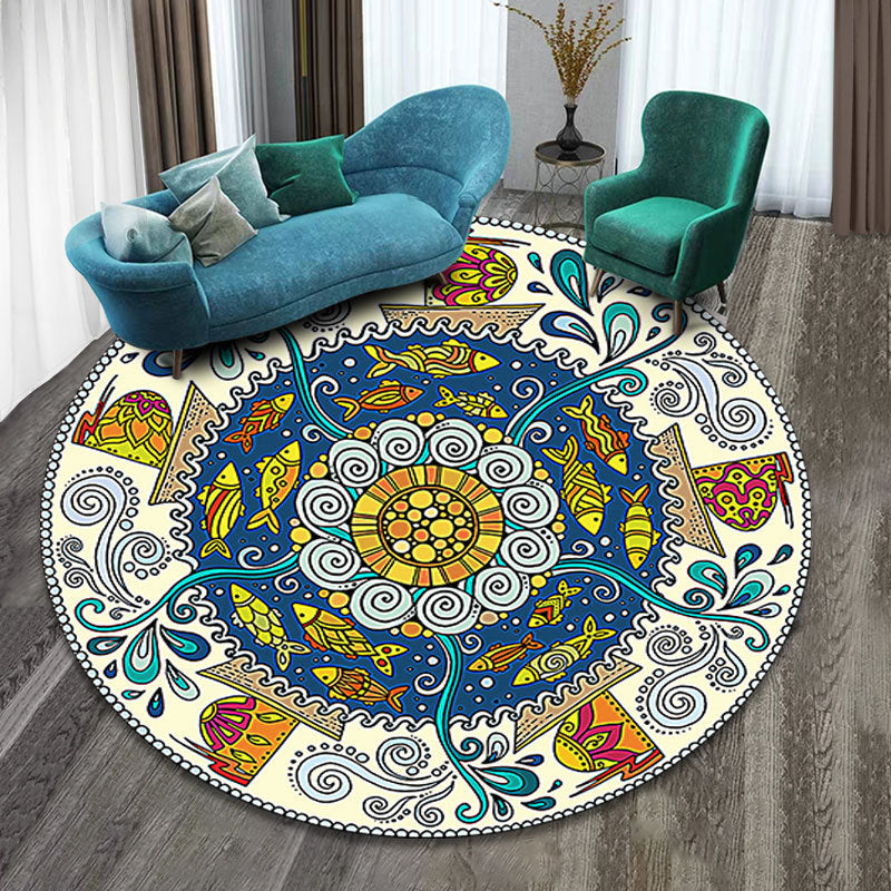 Sikunuo | Colorfully patterned folk art printed carpet polyester Moroccan carpet with non-slip backing pet-friendly machine washable carpet for guest room