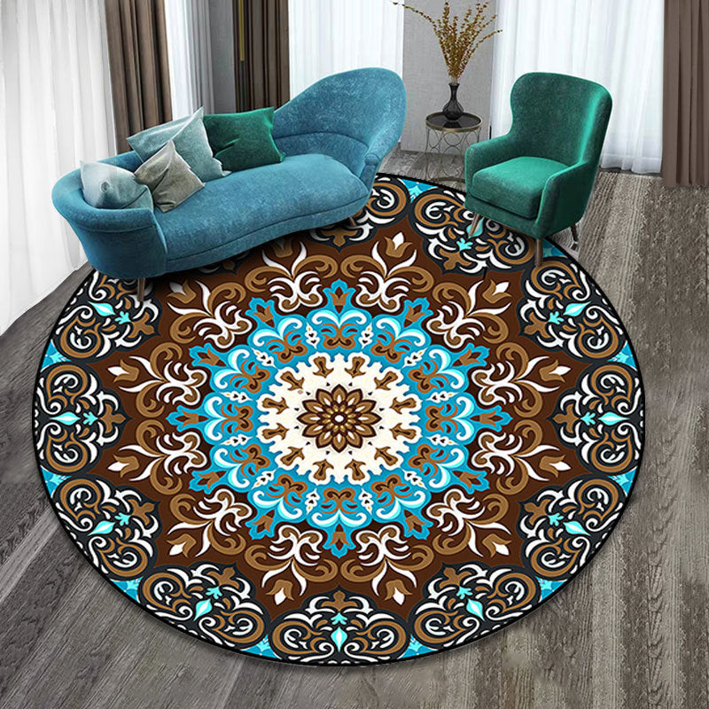Sikunuo | Colorfully patterned folk art printed carpet polyester Moroccan carpet with non-slip backing pet-friendly machine washable carpet for guest room