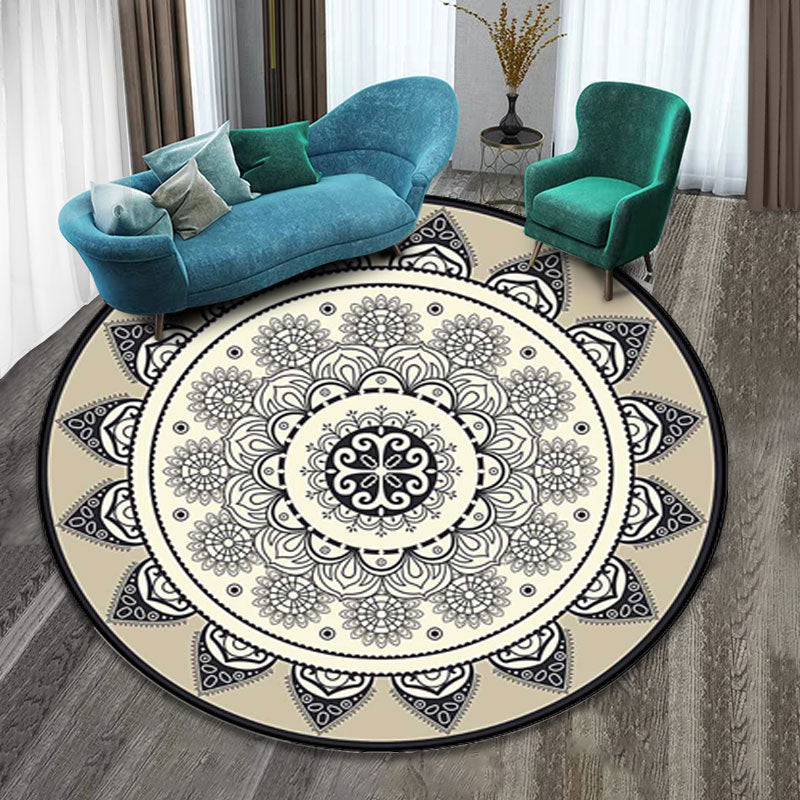 Sikunuo | Colorfully patterned folk art printed carpet polyester Moroccan carpet with non-slip backing pet-friendly machine washable carpet for guest room