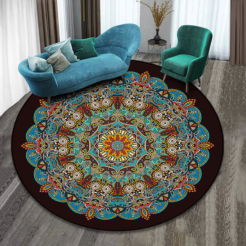 Sikunuo | Colorfully patterned folk art printed carpet polyester Moroccan carpet with non-slip backing pet-friendly machine washable carpet for guest room