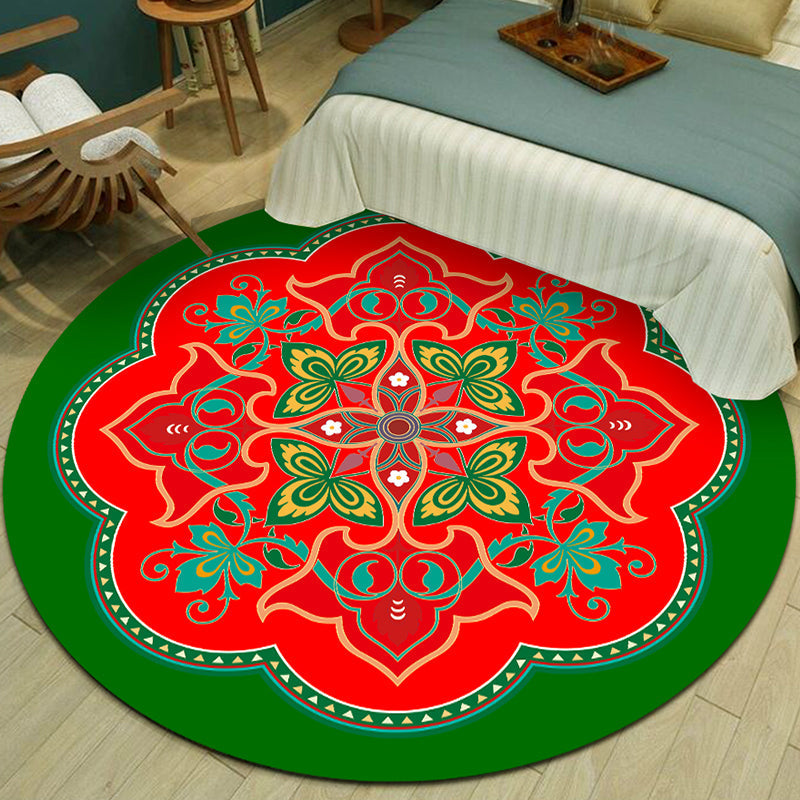 Sikunuo | Exotic Multicolor Mandala Rug Polypropylene Moroccan Rug Pet Friendly Machine Washable Non-Slip Backing Rug for Bedroom